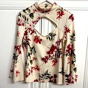 Guess Women’s Size Large Mock Neck Bell Sleeve Open Chest and Back Top